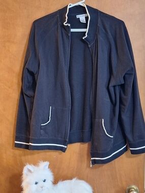 Rebecca Malone Black Bomber Jacket with White Trim